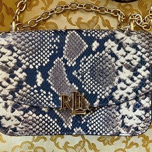 Lauren Ralph Lauren Madison Leather Foldover Crossbody Bag Farro Snake Print